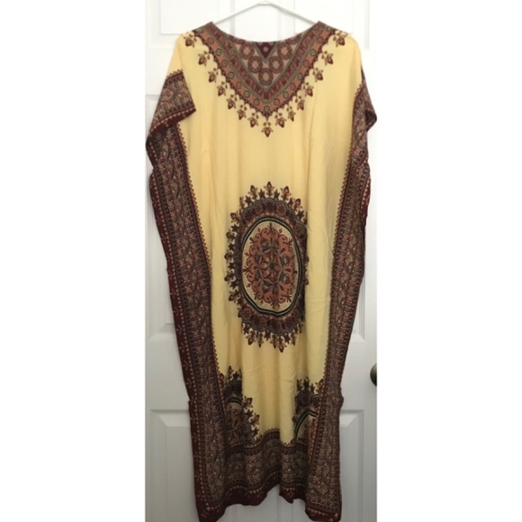 NWOT Patterned Oversized Kaftan Dress Gown Poncho Effect Maxi Bohemian Cover Up - Picture 2 of 7